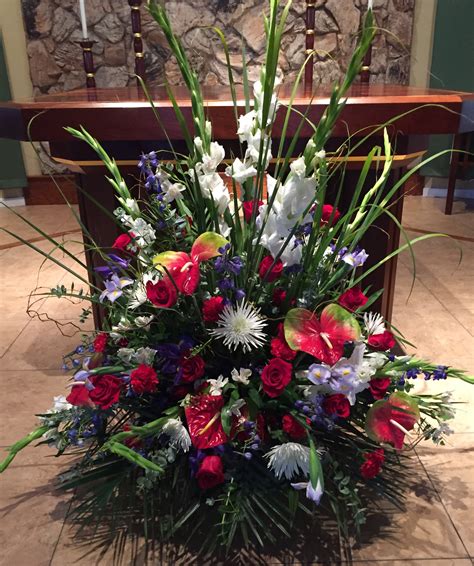 Large Red White And Blue Altar Arrangement In Concord Ca Full Bloom
