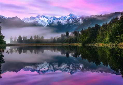 Wallpaper Reflection Nature Water Purple Mountains Landscape