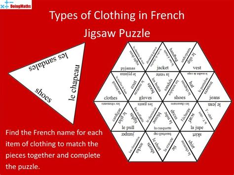 French Vocabulary Jigsaw Puzzle Clothing Teaching Resources