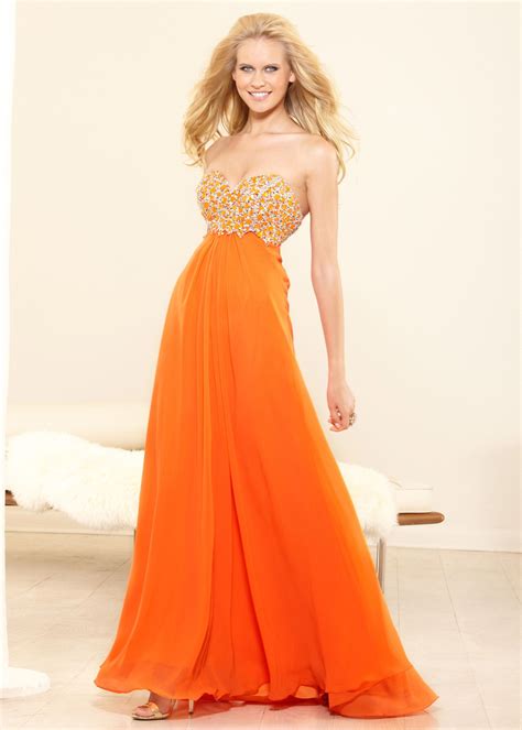 Terani P3166 Orange Beaded Strapless Prom Dress Dresses Evening