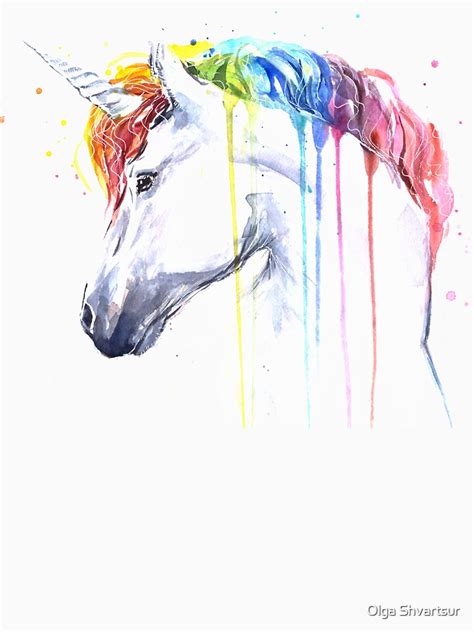 Rainbow Unicorn Watercolor T Shirt By Olga Shvartsur Redbubble