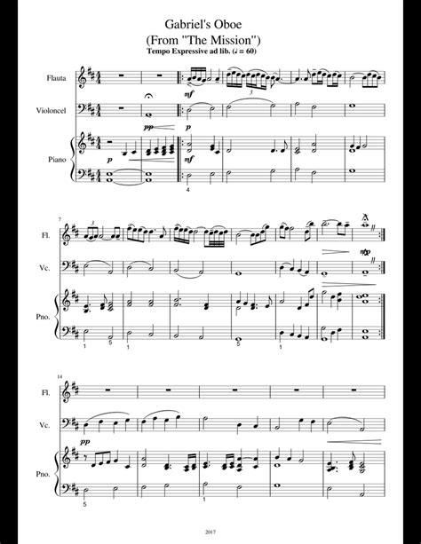 Gabriels Oboe From The Mission3 Sheet Music For Flute Piano Cello