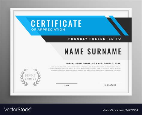 Clean Blue Certificate Appreciation Template Vector Image