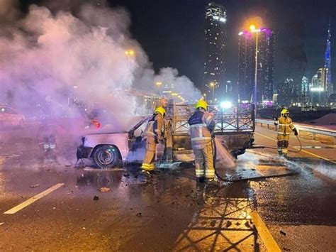 Three Injured After Car Catches Fire In Dubai Uae Gulf News
