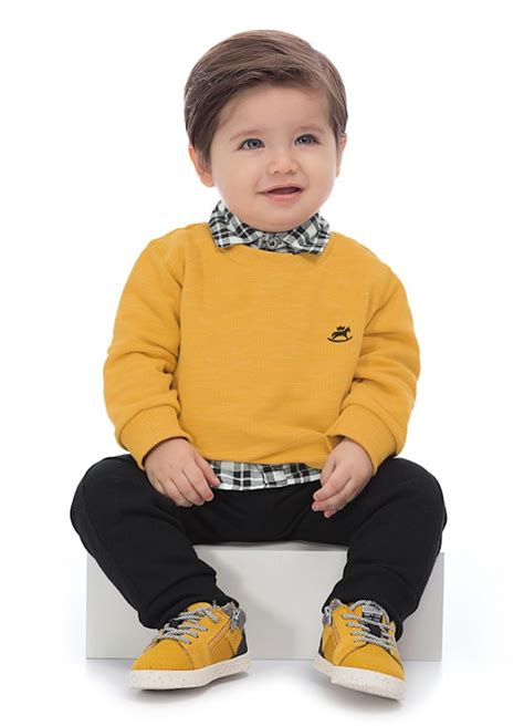 Up Baby Conjunto Infantil Inverno Amarelo Moda Infantil Masculina