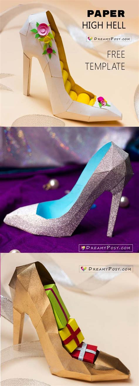 Download How to make 3D paper shoe as a gift box, free template