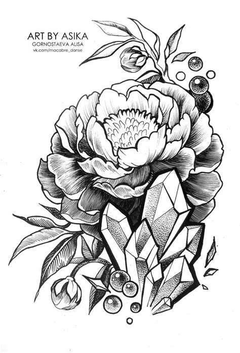 Peony Tattoo Flash Dotwork By Asikaart On Deviantart