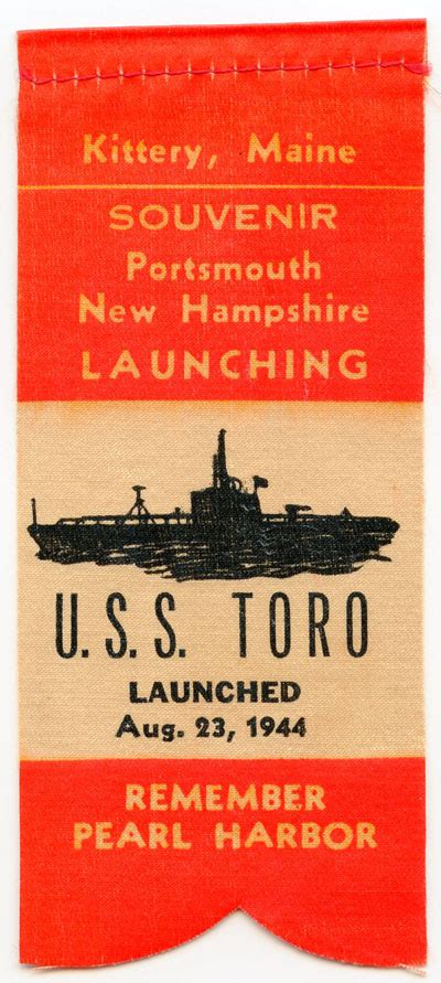 Wwii Submarine Launch Ribbon For The Uss Toro Ss 422 Flying Tiger