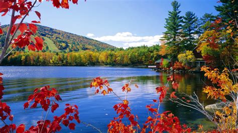 Landscape View Of Mountains And River Surrounded By Colorful Trees Hd