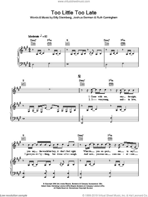Jojo Too Little Too Late Sheet Music For Voice Piano Or Guitar