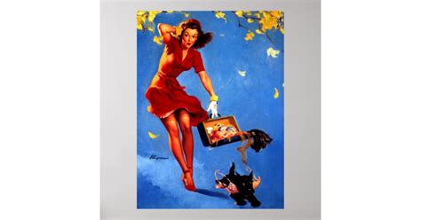 Vintage Retro Fall Spell Pinup Girl Poster Zazzle