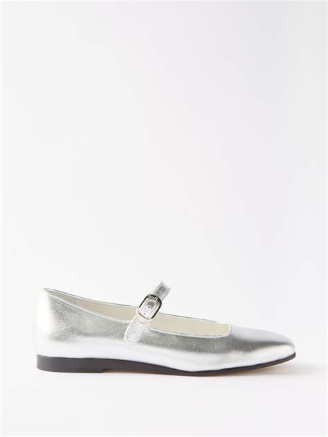Silver Round Toe Leather Mary Jane Flats Le Monde Beryl