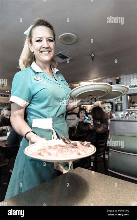 Waitress Delivers Breakfast At Peggy Sue S Americana Route 66 Inspired