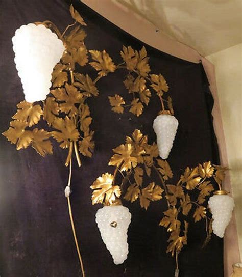 A Pair Of Huge Light Gilt Sconces Wall Lamps With Opaline Opaque