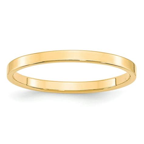 Gemapex 14k Yellow Gold Ring Band Wedding Standard Flat 2mm Ltw Size