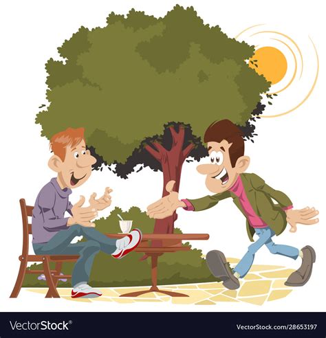 Two Friends Meeting In Park Royalty Free Vector Image