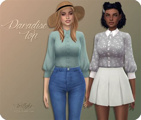 Trillyke Paradise Top Tucked In Button Up Blouse With Sims 4