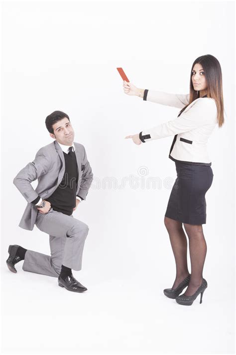 Businesswoman Showing Red Card Stock Photo Image Of Headquarters