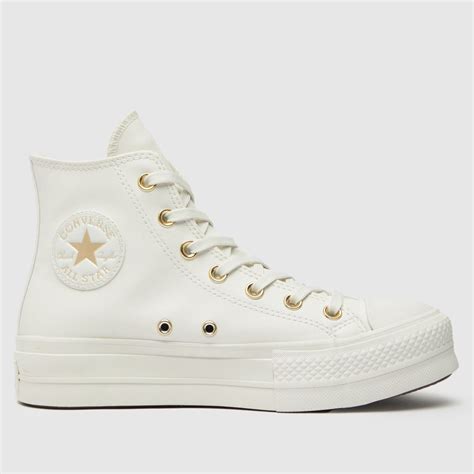 Womens White And Gold Converse All Star Lift Hi Trainers Schuh