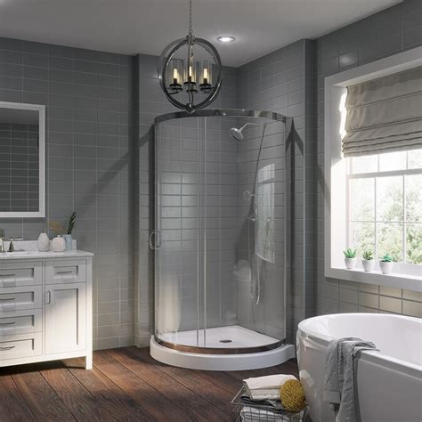 ove decors breeze polished chrome 76 in x 36 in x 36 in 2 piece round corner shower kit in the