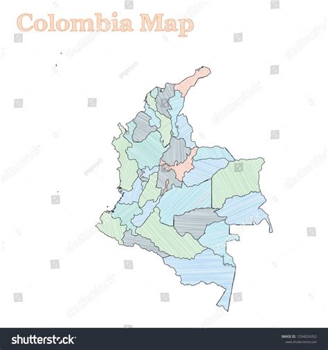 Colombia Hand Drawn Map Colourful Sketchy Country Outline Ecstatic