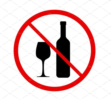 No Alcohol Sign In Red Prohibition Circle Isolated On White Background Illustration Custom