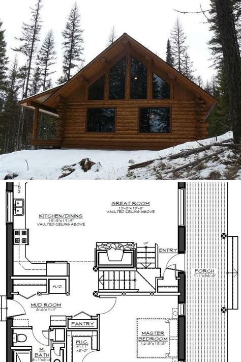 Two Story 1 Bedroom Log Cabin Retreat Floor Plan Mountain Style