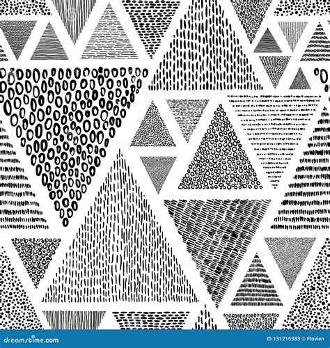 Hand Drawn Triangles In Doodle Style Seamless Pattern Black And Stock