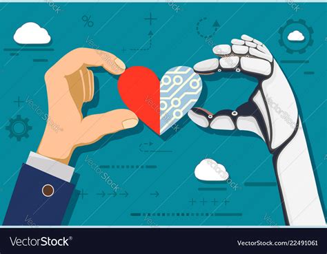 Human Hand And A Robot Holding Heart Royalty Free Vector