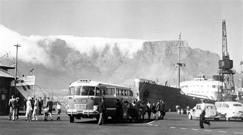 At The Cape Town Docks With Cloud Covered Table Mountain In The