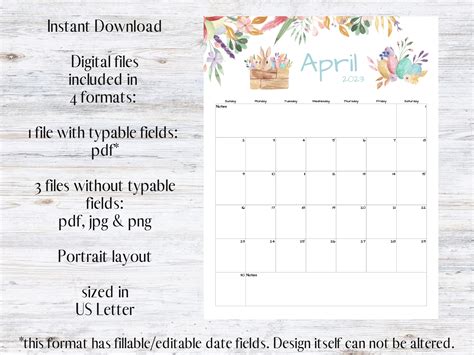 Fillableeditable April Calendar April 2023 Printable Etsy Canada