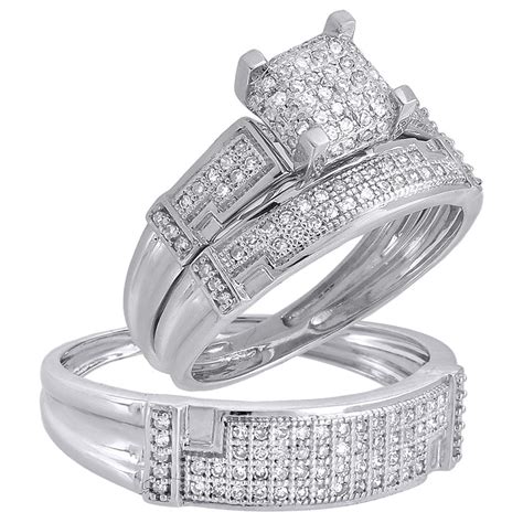 Diamond Trio Set His Her Matching Engagement Wedding Ring 10k White Gold 1 2 Ct