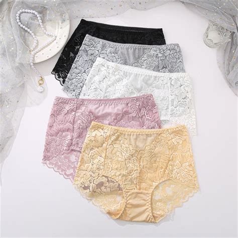 Cheap Finetoo M 3xl High Waist Panties Plus Size Lace Underwear Women Sexy Lace Briefs Ladies