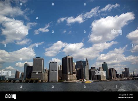 Lower Manhattan From New York Harbor Stock Photo Alamy