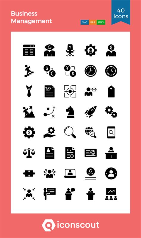 Business Management Icon Pack 40 Glyph Icons Glyph Icon Business