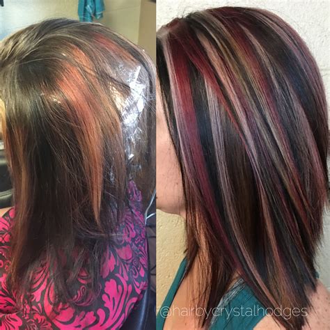It is a one process. Blonde red brown hair color chunky highlight | Hair color ...
