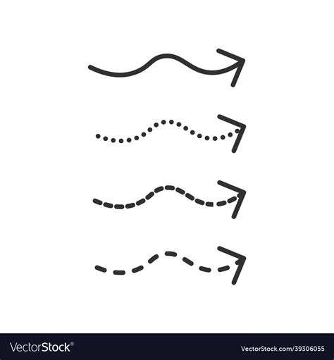 Set Of Wavy Arrows In Dashed Dotted Line Style Vector Image