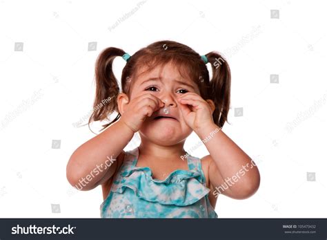 Sad Unhappy Crying Cute Little Young Toddler Girl Wiping Tears