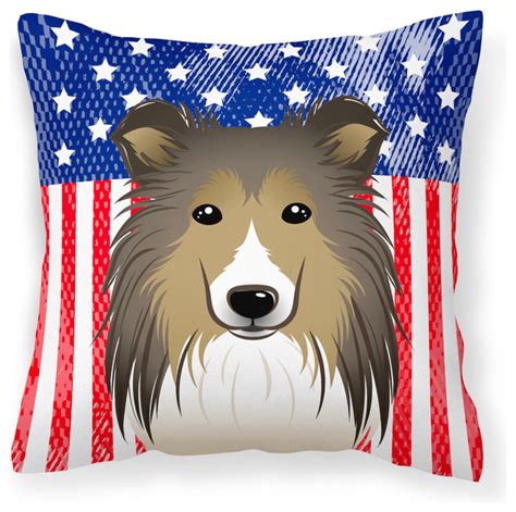 American Flag And Sheltie Fabric Decorative Pillow Contemporary