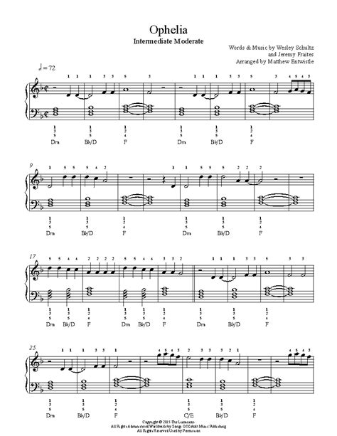 Ophelia By The Lumineers Piano Sheet Music Intermediate