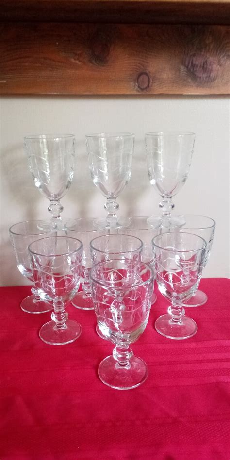 Libby 7 Clear Glass Wine Glasses Goblets Pedestal Etsy