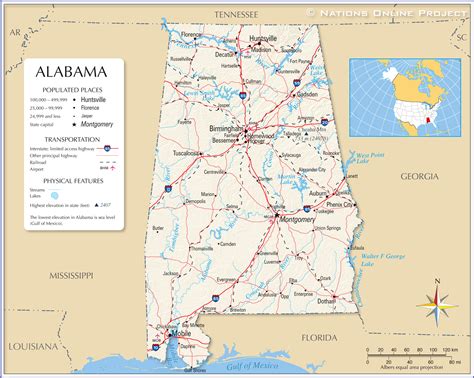 Map Of Alabama State Usa Nations Online Project