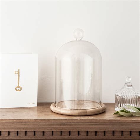 Lights4fun Large Glass Cloche Bell Jar Dome With Bamboo Tray