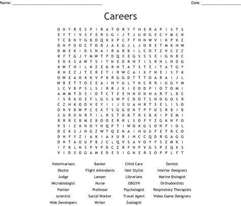 Health Care Careers Word Search Wordmint