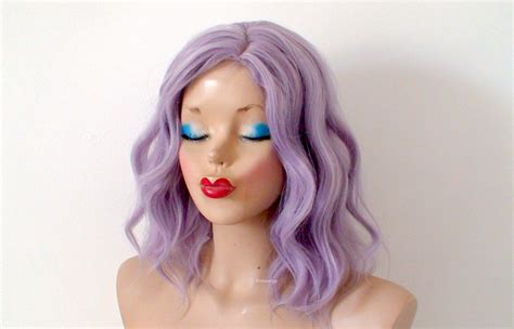 16 Pastel Smoky Lavender Short Wavy Hair Wig Kekewigs