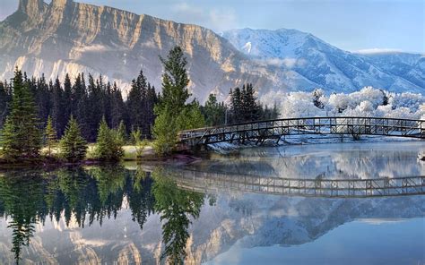 Landscapes Mountains Lakes Rivers Reflection Trees Forest Water Snow