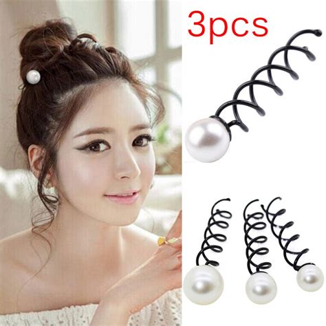 3pcsset Imitation Pearl Screw Bobby Hair Pins Spiral Spin Hair Clips