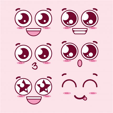 Premium Vector Kawaii Eyes Expression Faces Cute Cartoon Faces