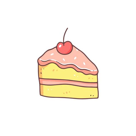 A Piece Of Cherry Cake In Cartoon Doodle Style Vector Isolated Food