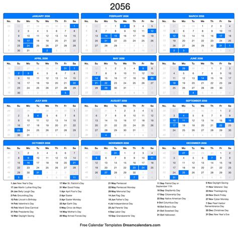 Download 2056 Printable Calendars